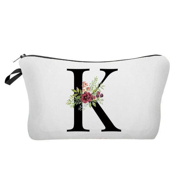 Regalos para las Mujeres Bolsa de Maquillaje de la Carta de la Flor, Bolsa de Maquillaje de la Carta, Bolsa de Maquillaje de la Primera Carta, Regalo de Cumpleaños de las Señoras, Amiga de la Madre, B