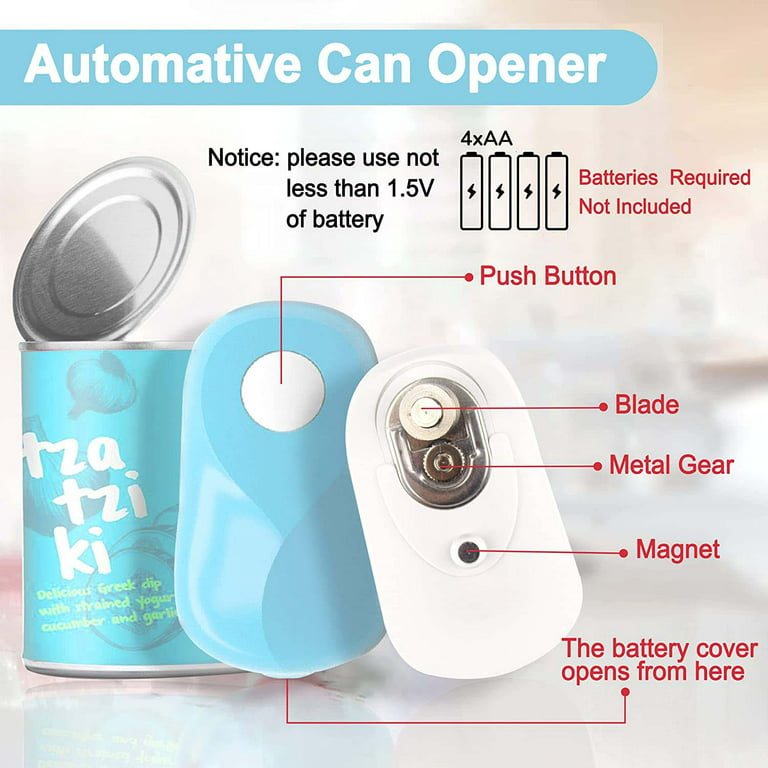 Kratax One Touch Electric Can Opener: Auto Stop When Finished, Ergonomic, Smooth Edge, Food-Safe, Battery Operated Can Opener Blue