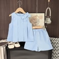 thumbnail image 2 of HCNTES Girl's 2 Piece Outfits Boho Floral Crochet Ruffled Sleeveless Cami Top and Wide Leg Pants(Sky Blue,3-4 Years), 2 of 7