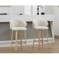 Dayalane Modern Bar Stool Set of 2, 26" Counter Height Bar Stool with Barrel Back, Sherpa Upholstered Kitchen Island Chair with Wood Frame and Footrest for Restaurant Pub Dining Room Cafe, White