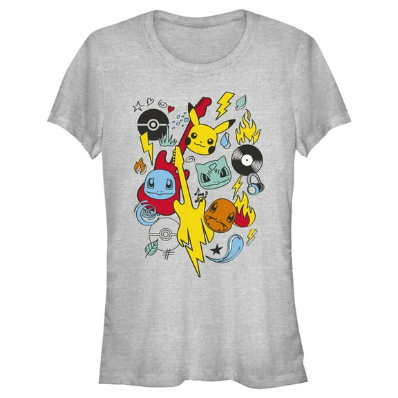 Junior's Pokemon Music Rocks Starters  Graphic Tee Athletic Heather 2X Large