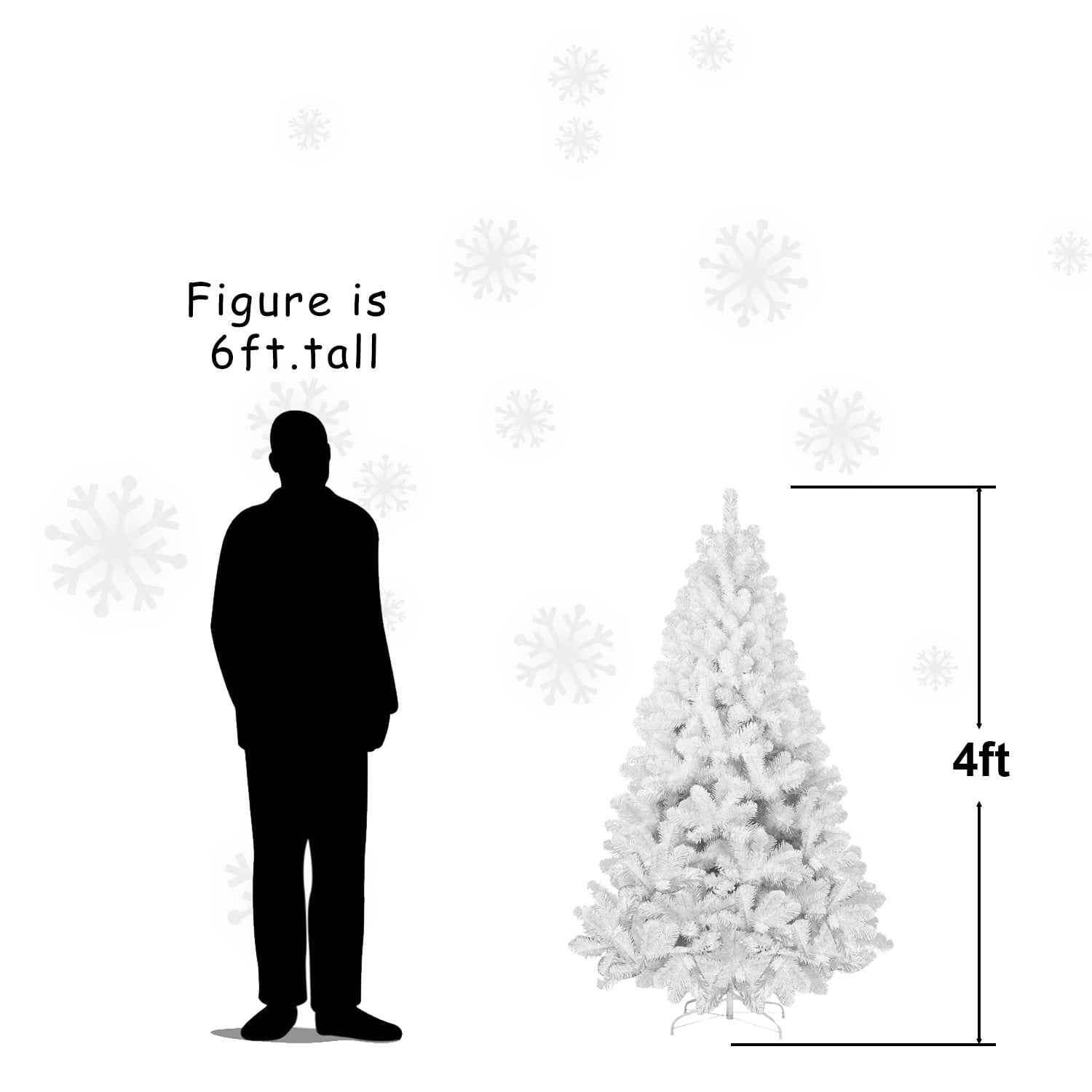 4ft White Artificial Christmas Tree with Memory Wire, 328 Tips, Hinged PVC, Easy Assembly Indoor Holiday Decor