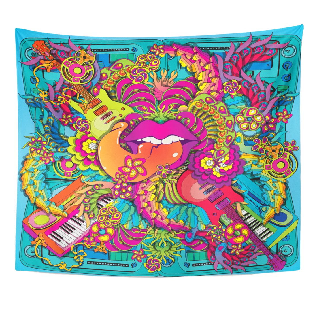 ZEALGNED Colorful Hippie Vibrant Music Lips Pop Kitsch Swirl Wall Art