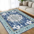 thumbnail image 4 of 5x8 Area Rugs, Blue Boho Non-Skid Rubber Backing Large Rectangle Rugs - Living Room Bedroom Home Office, Farmhouse Bohemian Medallion Oriental Flower Indoor Floor Mat Carpets Washable Rug, 4 of 9