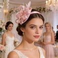 thumbnail image 4 of Pink Fascinator Headband for Women Vintage Flower Fascinator Hat for Weddings Tea Party with Feathers Mesh Clip, 4 of 6
