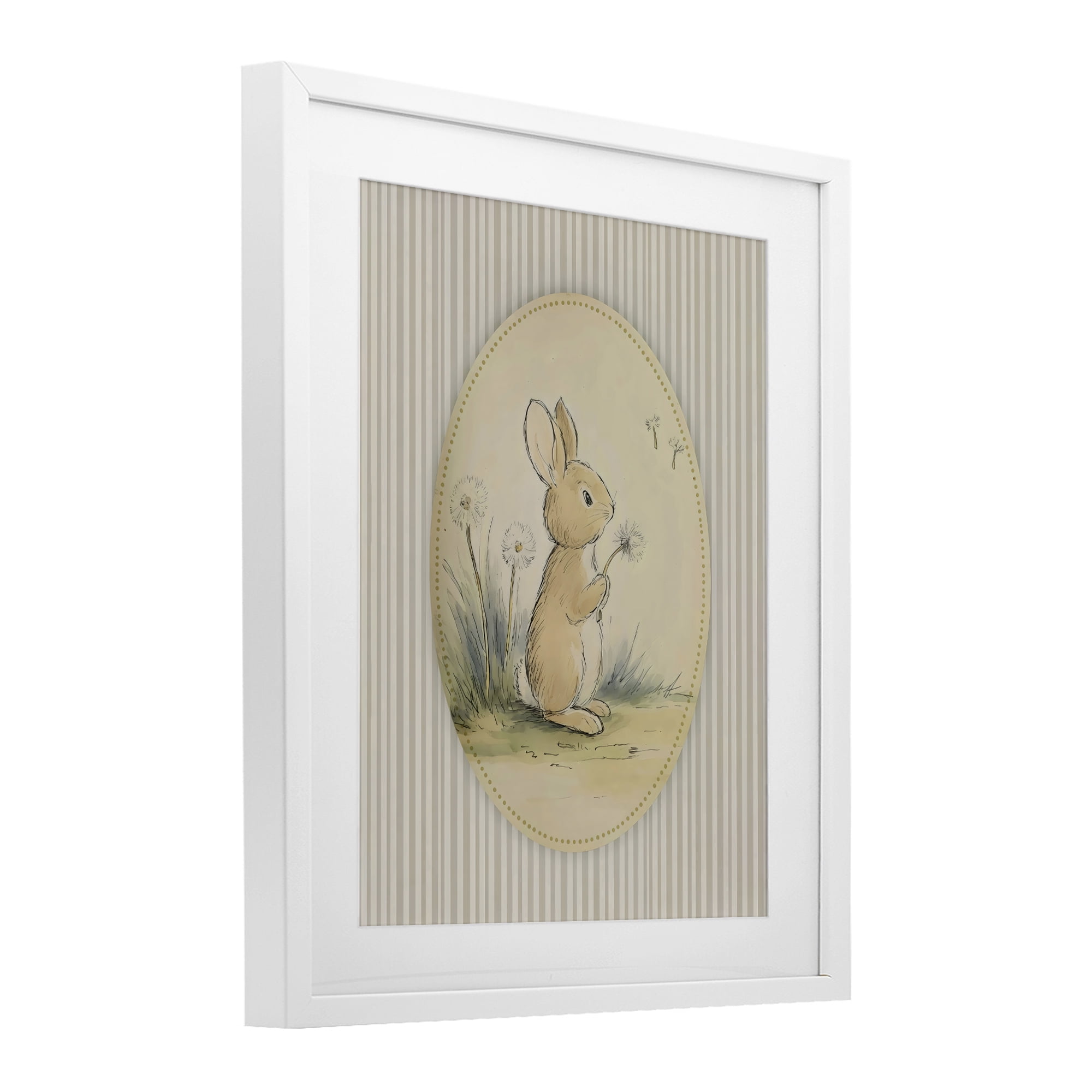 Stupell Industries Baby Bunny in Dandelions White Framed Print Under Glass, design by Arlington Prints
