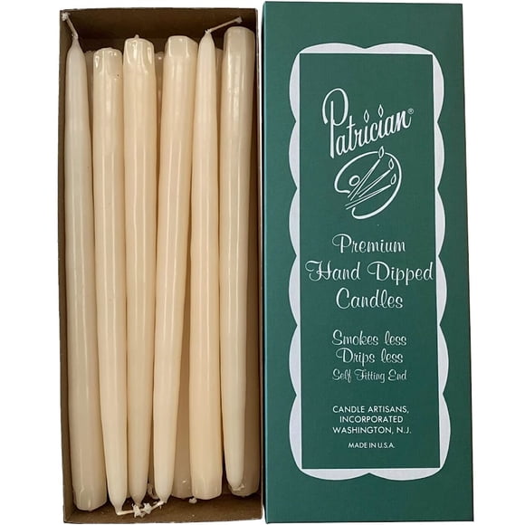 Patrician Bougies Coniques Trempées à la Main, Lot de 12, Ivoire, Sans Coulure et Sans Fumée
