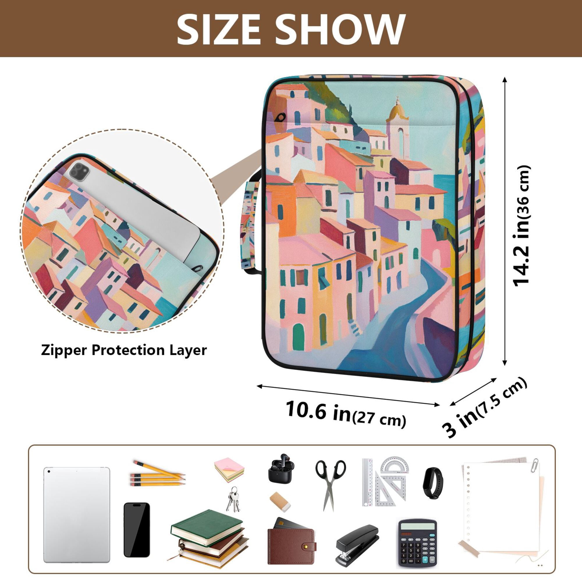 FORMRS Accordion File Folder A4 Size 7-Pocket Expanding Document Organizer Bag with 3 Ring Binder, Abstract Painting