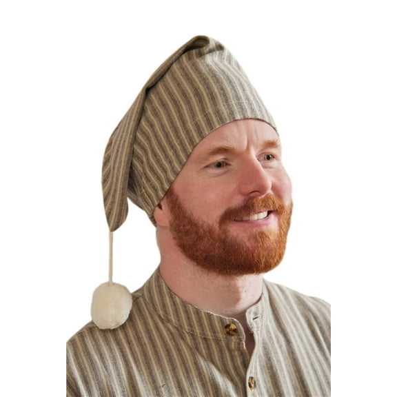 Cotton Flannel Nightcap - Beige Green Maroon Stripe