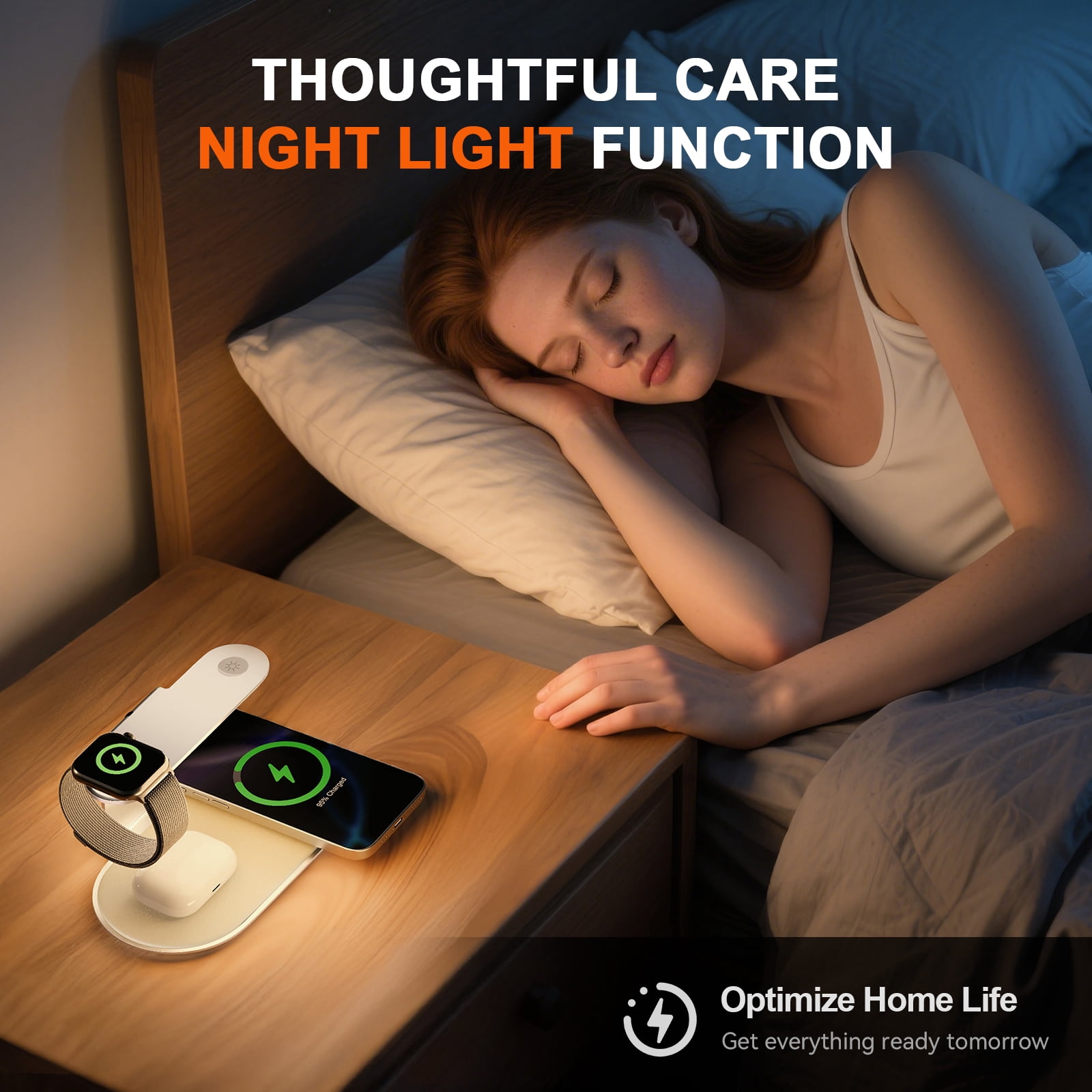 4 in 1 Wireless Charger,Charging Station with Soft Night Light,15W Max Fast Charging Holder for iPhone 17 16 15 14 13 12,for iWatch Series,for AirPods,ideal for home and travel,Silver Charging Dock