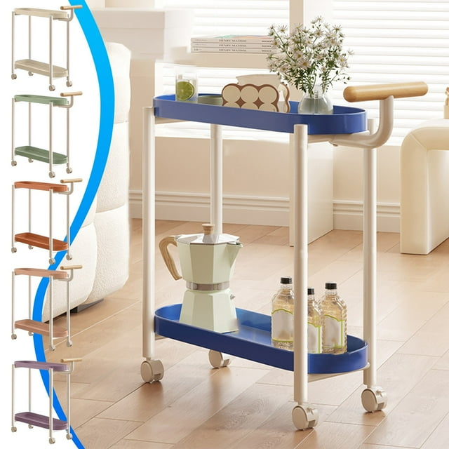 pstuiky Rolling Side Table with Wheels Cream Mobile End Table & Nightstand Portable Nesting Table for Living Room, Bedroom Soft Fabric Storage Rack
