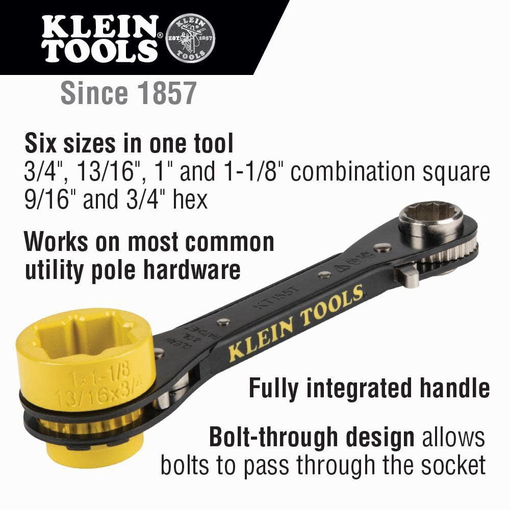 Klein Tools KT155T 6-in-1 Lineman's Ratcheting Wrench