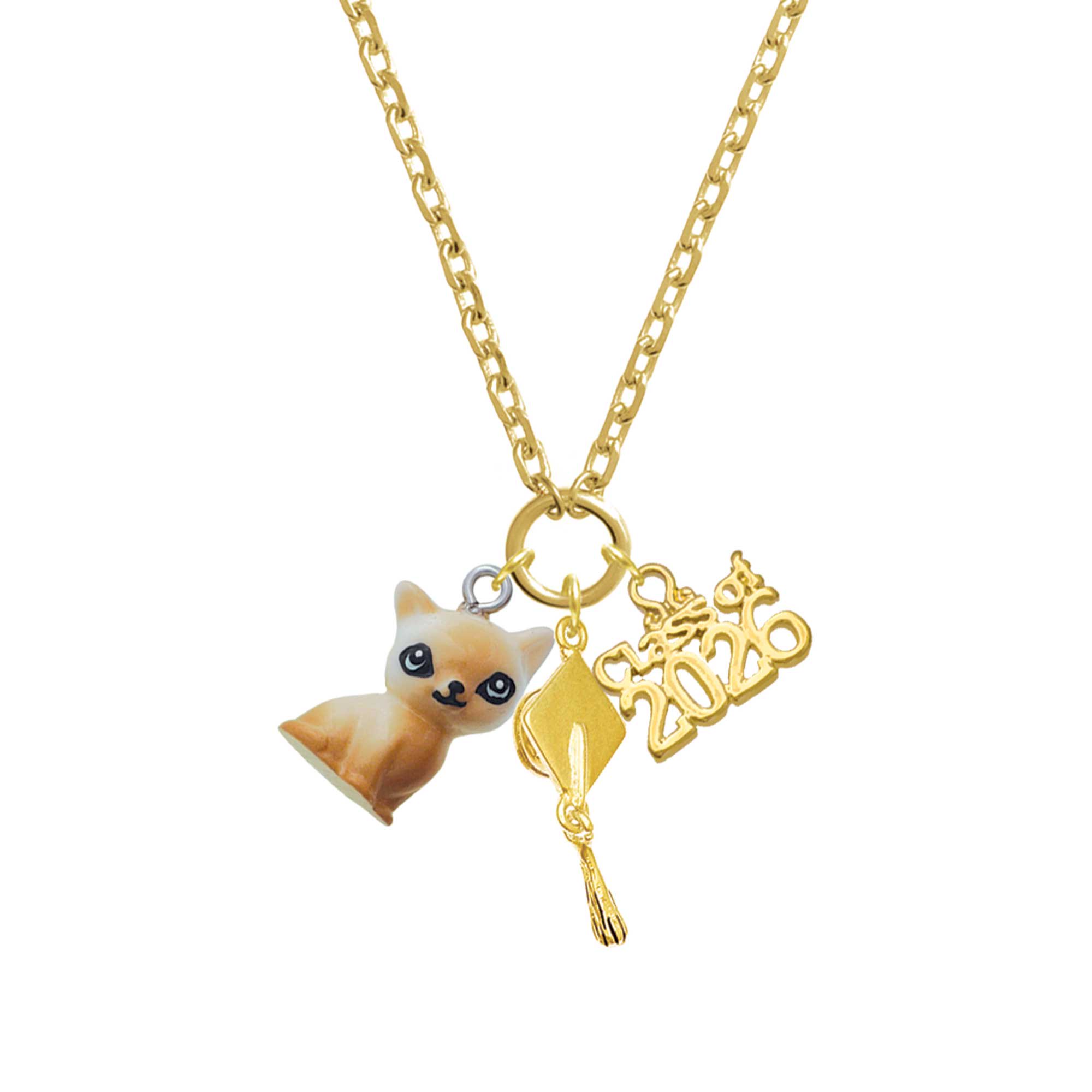 Delight Jewelry Resin Siamese Cat - Gold-tone Class of 2026 Graduation Zoey Charm Necklace, 28"