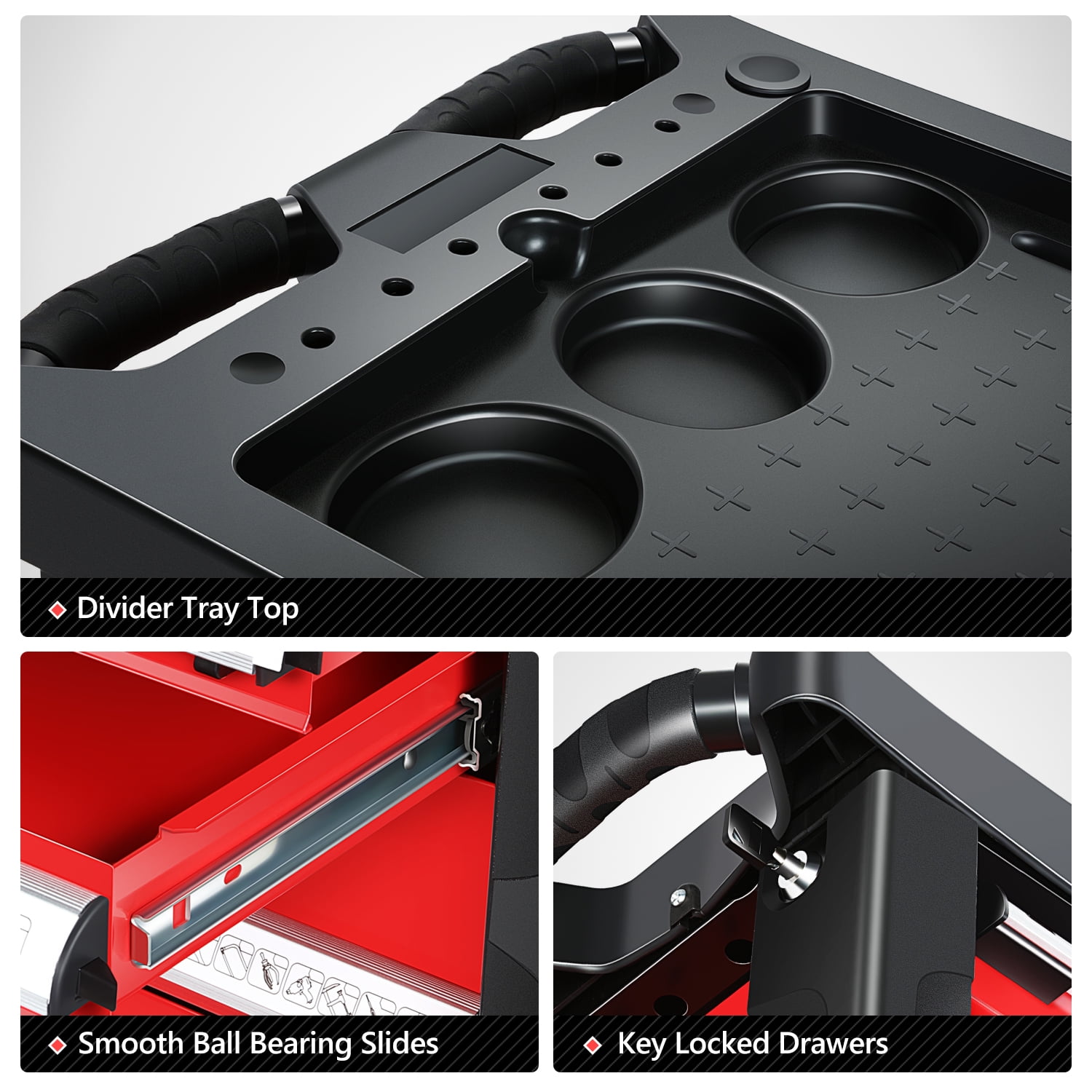 DNA Motoring TOOLS-00395 Garage Warehouse Workshop 6-Drawer Plastic Top Tray Rolling Tool Cabinet Chest With 4 Casters Red