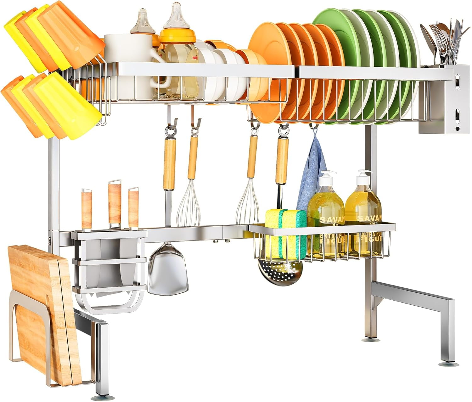 NestE-Over The Sink Dish Drying Rack - Adjustable Dish Rack for Kitchen Counter,Metal (Silver)