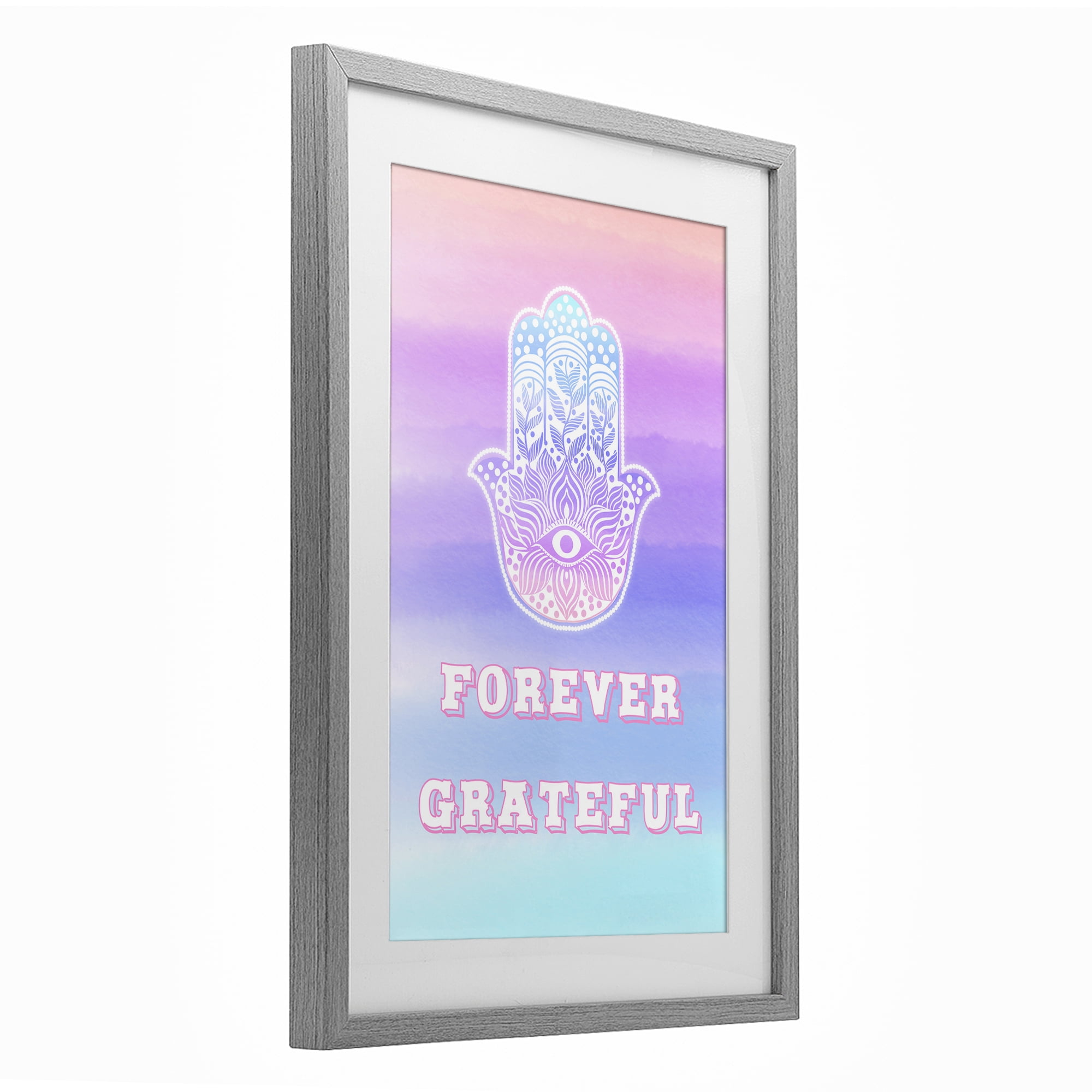 Stupell Industries Forever Grateful Hamsa Gray Framed Print Under Glass, design by Pooja Dave