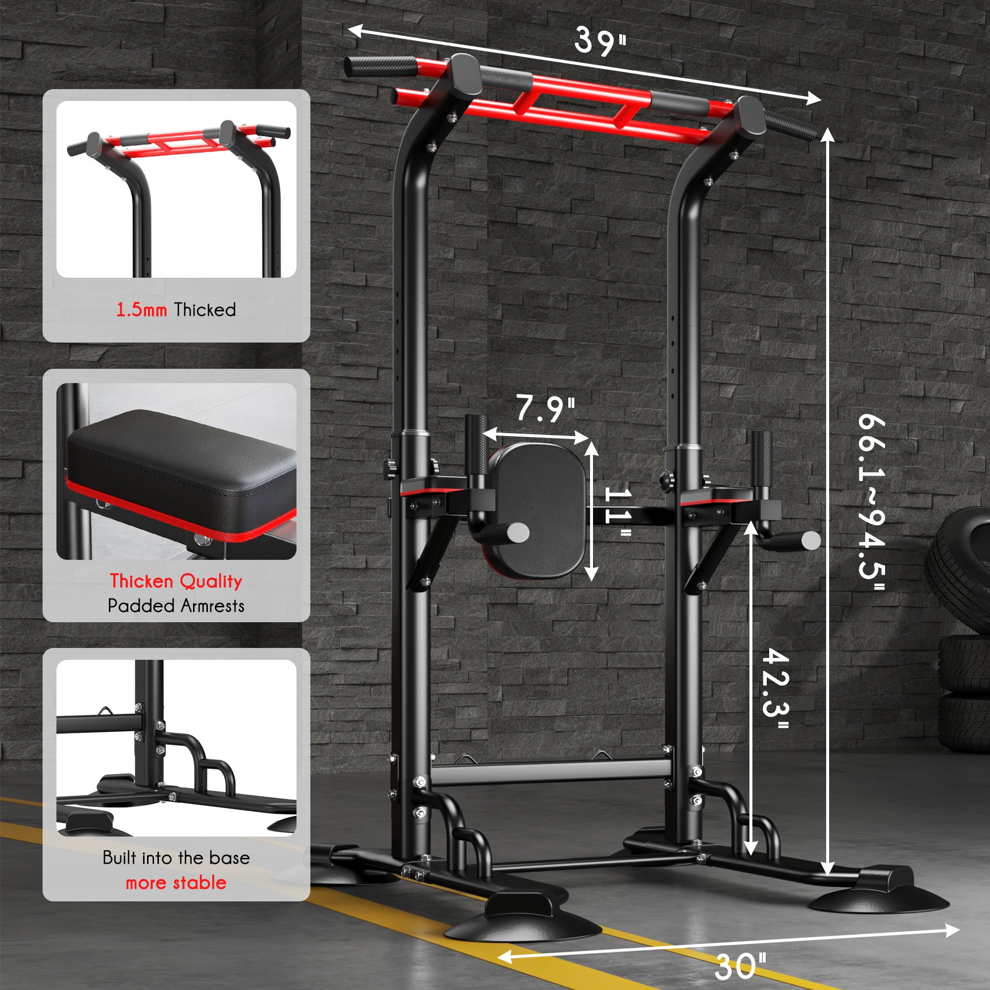 94.5"H Pull Up Bar and Dip Station, Heavy Duty 12 Adjustable Home Gym Equipment for Strength Training, Multifunctional Workout Bar with Resistance Bands – Full Body & Core Exercise 330LBS,Balck