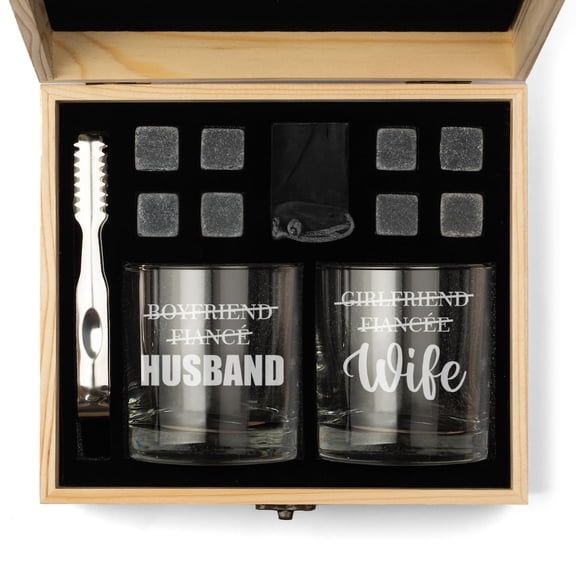 Whiskey Glass Gift Box Set with Whiskey Stones and 2 Rocks Glasses Set of 2 Girlfriend Fiancee Wife Boyfriend Fiance Husband and Wife Wedding for Couple Bride and Groom