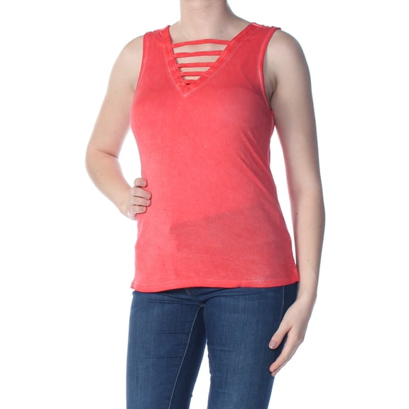 HIPPIE ROSE Womens New 1563 Coral Heather Cut Out V-Neck Tank Top M Juniors B B