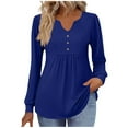 thumbnail image 2 of JDQJBZ Summer Womens Tops,Womens Long Sleeve Tops Solid Color Small V Neck Button Loose T Shirt Casual Tops For Women Spring Summer Daily Wear, 2 of 5