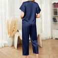 thumbnail image 3 of KIWI RATA Pajamas Set for Women Simulated Silk Satin Short Sleeve Down Sleepwear Soft Loungewear Set, 3 of 6