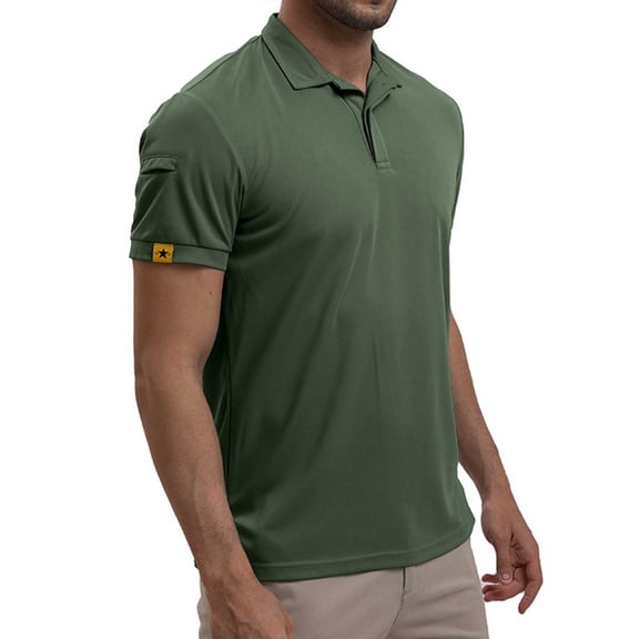 Iugvhana Men's Casual Lapel Polo Shirt Top Regular Solid Short Sleeve Basic Button Shirts Pullover T-Shirt Blouse Army Green XL