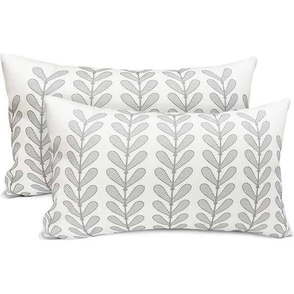 Decorative Throw Pillow Covers Set of 2 Light Gray Pillow Covers 12x20 inch Throw Pillows Linen Square Pillow Case,Farmhouse Outdoor Botanical Pillow Covers for Couch Sofa Living Room