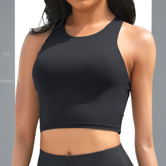 Women's Racerback Padded Crop Swim Top Quick Dry Bathing Suit Top for Swimming Beach Workout Black S
