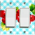 thumbnail image 1 of Metal Light Switch Plate Cover Gingham Cranberry Fruit Leaf Picnic Blue FUT001, 1 of 13