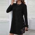 thumbnail image 4 of Ashirexll Womens Long Sleeve Dresses, Midi Dresses for Women, Fashion Casual Solid Round Neck Button Front Fall Winter Dress, 4 of 7
