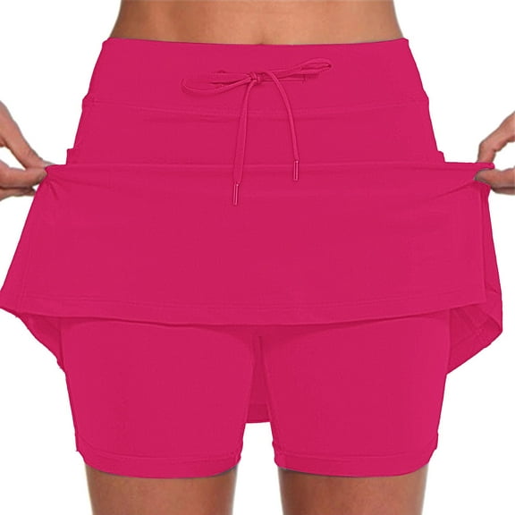 SUYIDA Tennis Skirts for Women Solid Color Slim High Waisted Yoga Culottes Fashion Tight Joggers with Pocket Pink,XXL