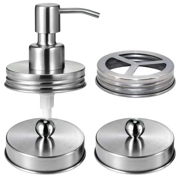 Juego de tapas para accesorios de baño Mason Jar (4 unidades), tarros no incluidos, dispensador de jabón, soporte para cepillo de dientes y tapas para tarros de almacenamiento de boticario para tarros
