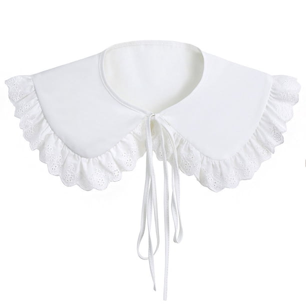Chifón de cuello desmontable de encaje blanco para mujer con ribete floral