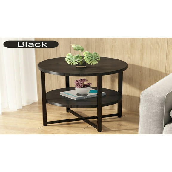 Small round side table,2 tiers farmhouse end table,accent tables for small spaces,night stands for bedrooms living room,coffee tables with storage shelf,Black