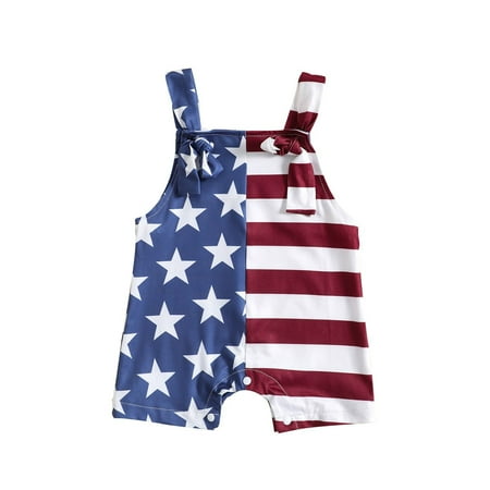 

Holiday Style Independence Day Baby Romper with Color Blocking Print and Knotted Suspender Jumpsuit Easter for Baby Girls Jumpsuit for Babies Little Girls 12-18 Month Girl Clothes Summer 2t Jumpsuit