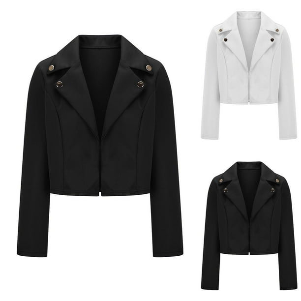 Camisetas para mujer,Chaqueta corta para mujer, solapa con muescas y botones asimétricos, blusa ajustada de poliéster para uso informal, sopatenor