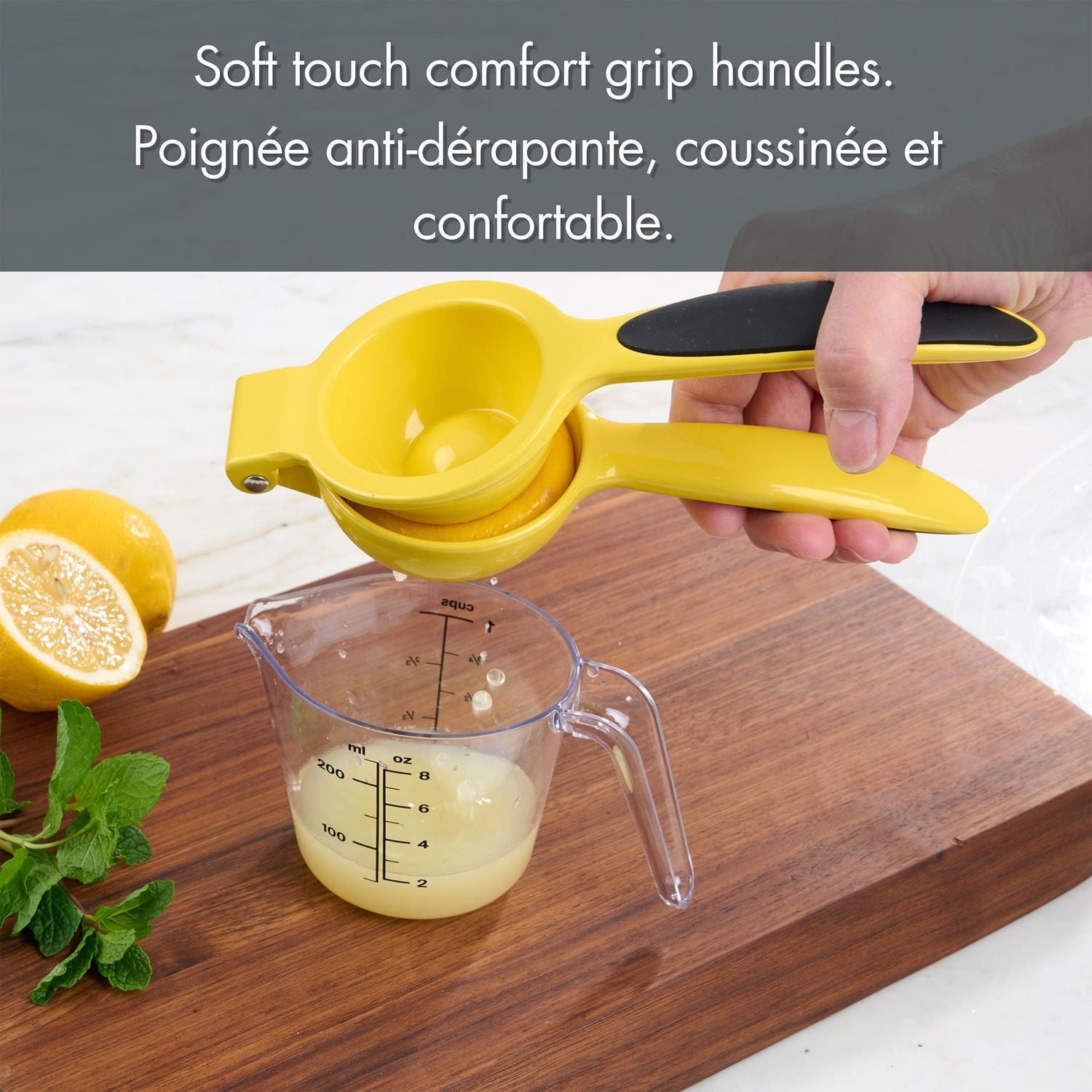 Mainstays 8.5" Manual Lemon Juicer, Heavy-Duty Diecast Aluminum with Comfort Grip Handles, Yellow, Lemon Squeezer