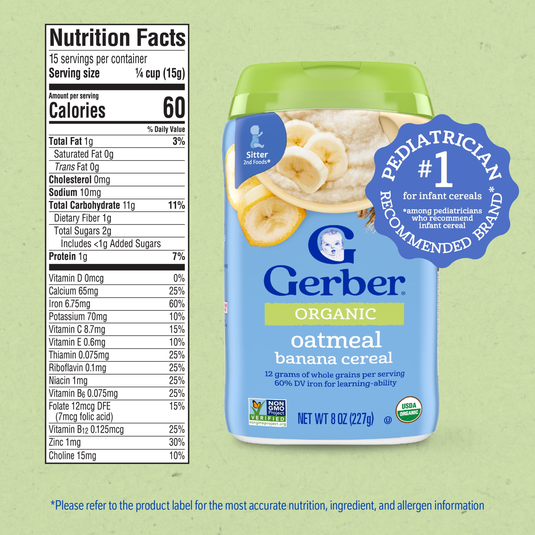 (6 pack) Gerber 2nd Foods Organic for Baby Grain & Grow Oatmeal Baby Cereal, Banana, 8 oz Canister