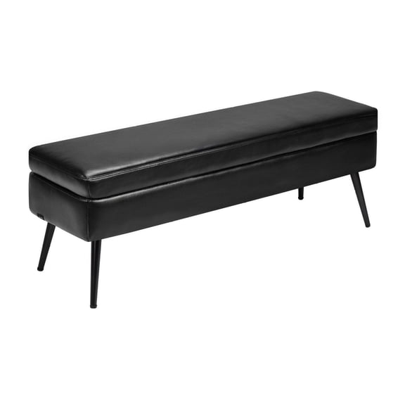 PU Leather Storage Ottoman Bench, Shoe Bench with Hidden Storage & Metal Legs - Black, 47.2 Inch