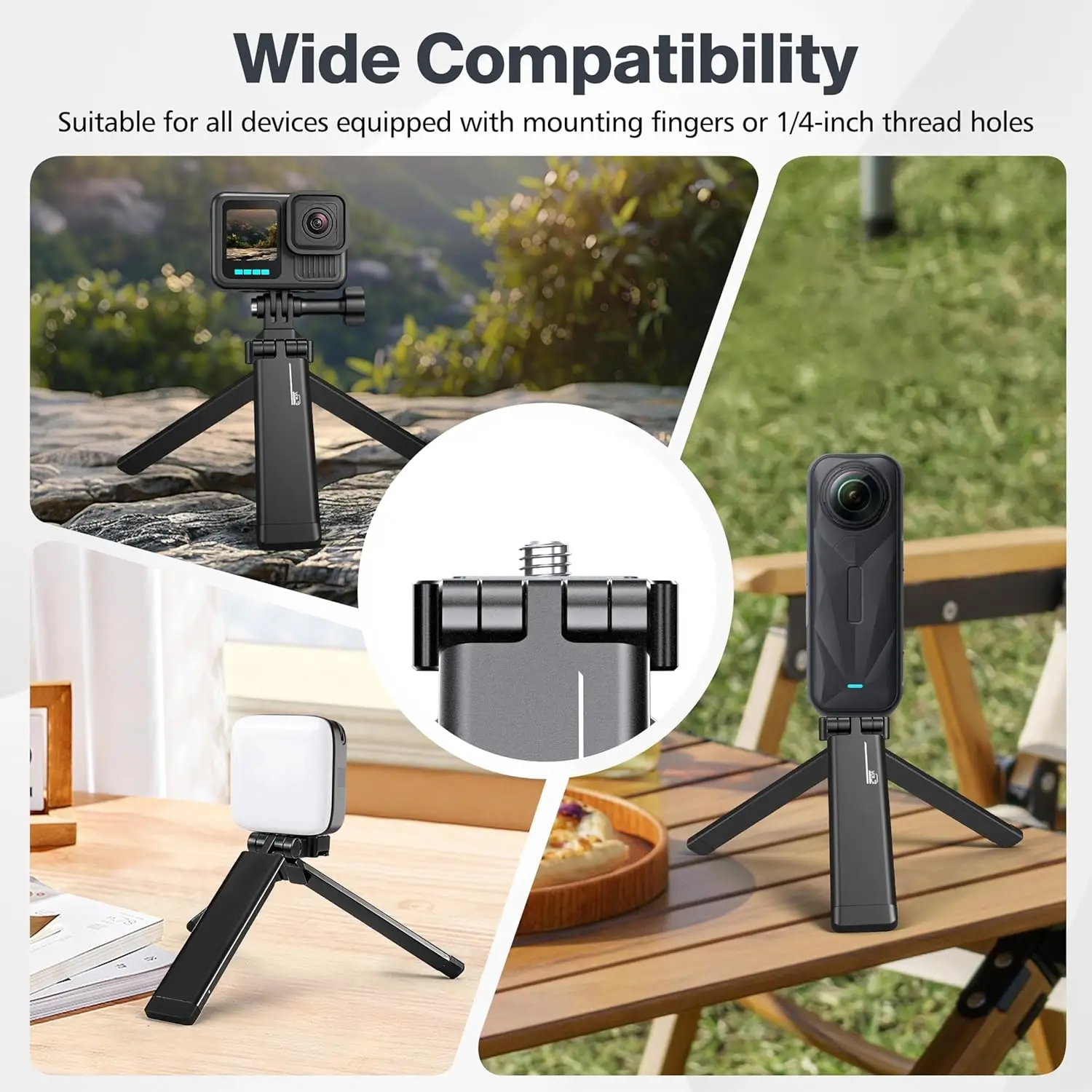 STARTRC PHOTO Magnetic Mini Tripod for Insta360 X5 X4, Flexible Desktop Stand with Metal Selfie Stick Handle, 1/4 Thread Screw
