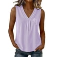 thumbnail image 2 of MORESEC Women Sleeveless V Neck Striped Pleated Tank Tops for Women Casual Basic Summer Beach Tee Shirts Vacation Fashion Clothes, Purple L, 2 of 7