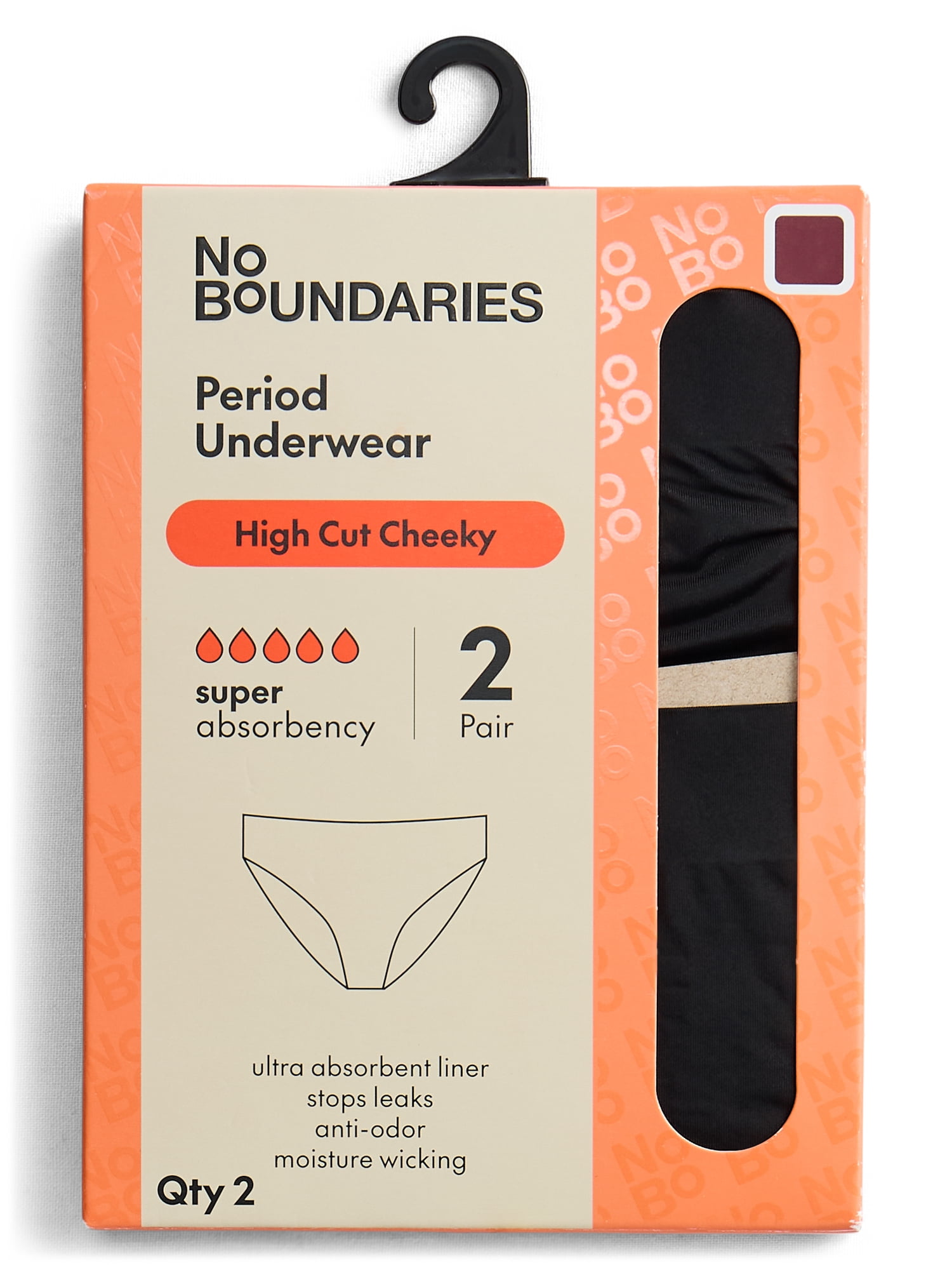 No Boundaries High-Rise Cheeky Super Absorbency Period Underwear, XS - XXL, 2 Pack