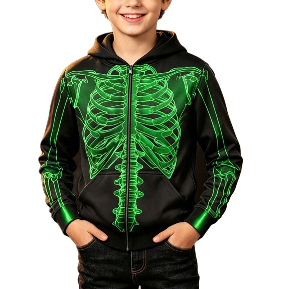 SJLDQY Halloween Hoodies for Boys Hallowmas Skeleton Graphic Hooded Sweatshirts Fall Winter Long Sleeve Zip Up Hoodie