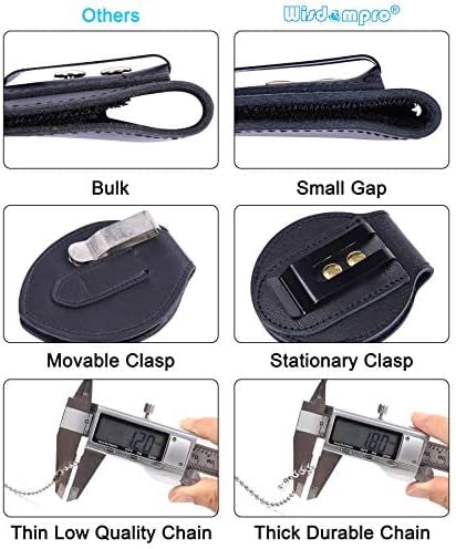 Quivanta Police Badge Holder,Cowhide Leather Universal Police Badge Holder Pocket Case with Mn-Steel Belt Clip, Hook and Loop Closure and Stainless Bead Chain Necklace- Circle Shape