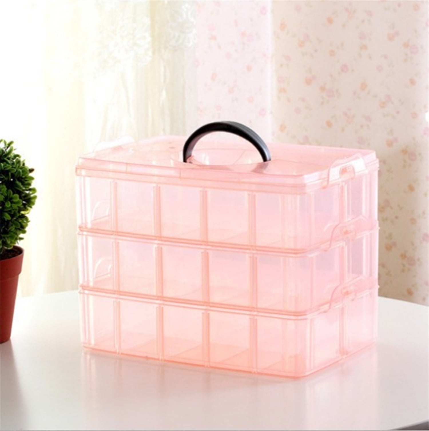 3-Layer Stackable Craft Storage Containers - Plastic Craft Box Organizer with 30 Adjustable Compartments and Handle - Portable Beads Organizers and Storage for Arts and Crafts, Toy, Washi Tapes, Nail