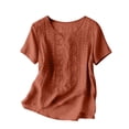 thumbnail image 5 of Summer Tops for Women Pleated Cotton Linen Tops Solid Color Shirts Blouses And Tees, 5 of 6