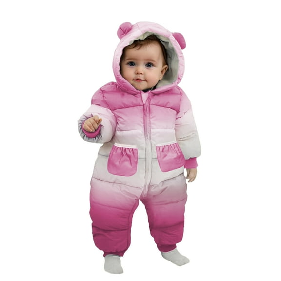 LZHGirlshop Cute Baby Boys Snowsuit New Born Girls Gradient Printed Zipper with Pocket Winter Coat Toddler Clothes ,Pink,3-4T