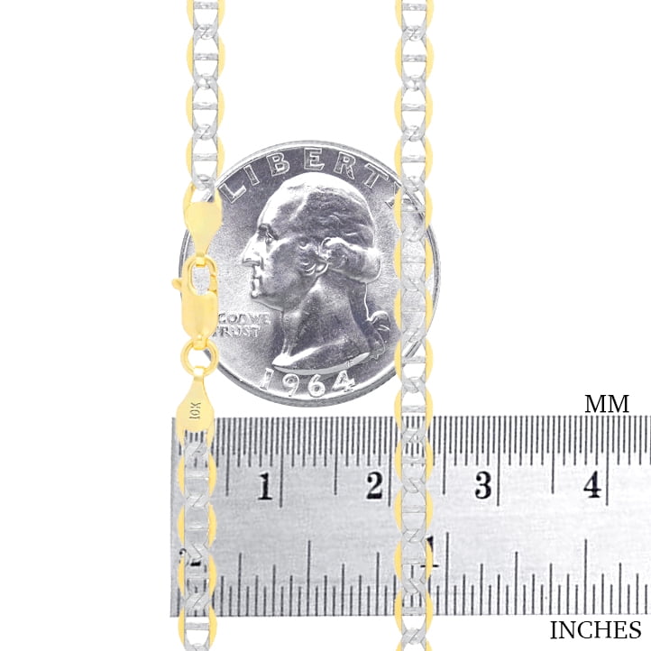 Nuragold 10k Real Yellow Gold Solid Mariner 4mm Anchor Chain Pave Diamond Cut Necklace (16"-30") Two Tone Italian Jewelry for Men & Women