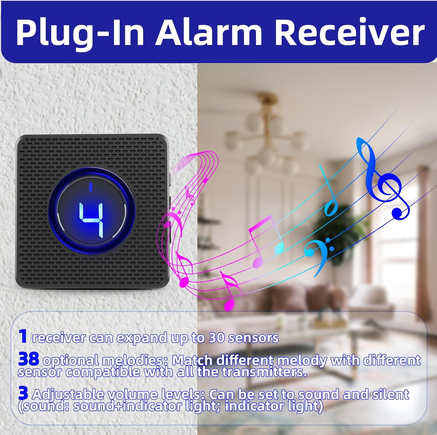Black Wireless Driveway Alarm,700 ft Distance Outdoor Weather Resistant Motion Sensor Detector,Security Alert System-Monitor Protect Outdoor/Indoor Property(1 Receiver 1 Sensor)