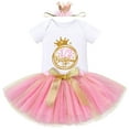 thumbnail image 2 of IBTOM CASTLE Infant Baby Girls 1/2 Birthday Outfit Princess Romper Tutu Skirt Sequin Crown Headband Clothes Set for Cake Smash Photo Prop 3-6 Months Pink + Gold, 2 of 8